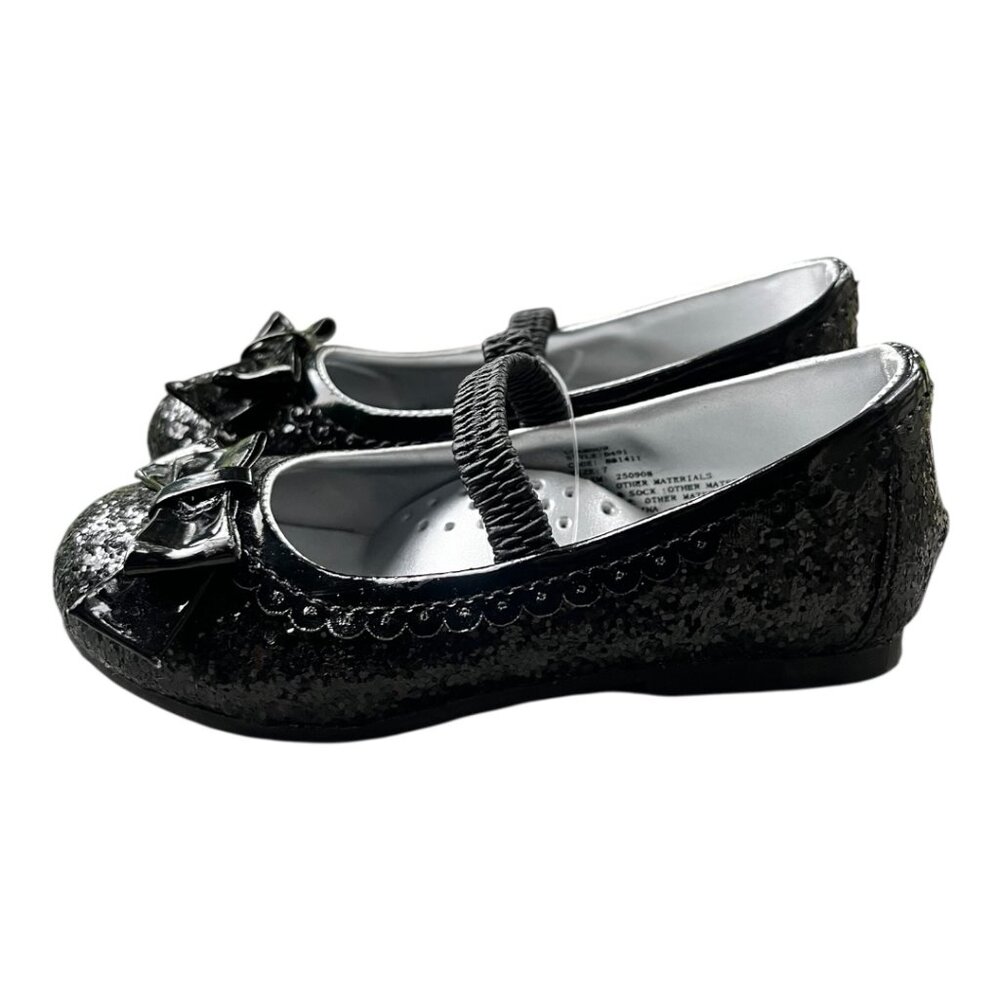 L'AMOUR KIDS SPARKLY BLACK MARY JANE SHOES  W/ BOW SZ 7 TODDLER NWOT - Picture 2 of 5